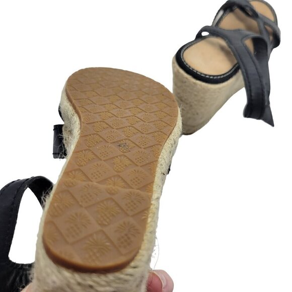 Tommy Bahama Women's Black Leather Espadrille Strappy Black Wedge Sandals Size 9 - Picture 8 of 12